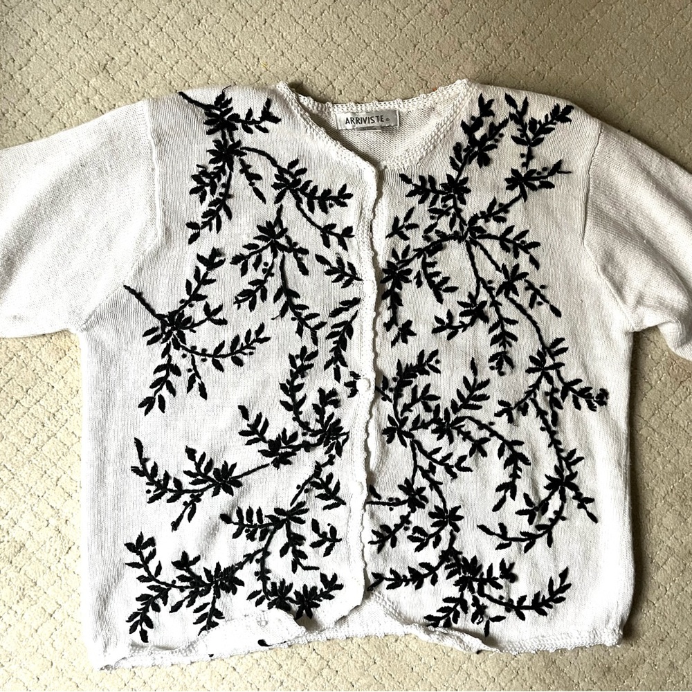 Vintage embroidered cardigan cottage core style ; Sezane look alike Large